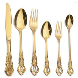 Dinnerware Sets 6Pcs Kinife Fork Spoon Teaspoon Stainless Steel Banquet Cutlery Mirror Gold Party Dinner Set Kitchen Accessories