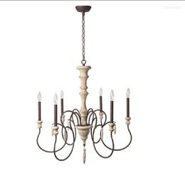 Chandeliers 6-arm French Country Wood Chandelier Led Candelabro American Rustic For Living Room Dining Clothing Store Lamp
