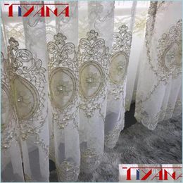 Curtain European Luxury Embroidery Screen Beads Tle Curtain Home Decoration For Living Room Bedroom Custom Sheer T2604 Drop Delivery Dhd0J