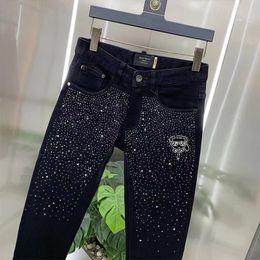 Mens Black Jeans Luxury Rhinestone Design Style Slim Male Pencil Pants All Seasons Popular Handsome Trousers Man Clothing ELCC