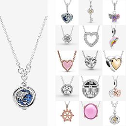 Ny populär 925 Sterling Silver Rotation Chain Ladies Clover Halsband Original Pandora Jewelry Fashion Accessories Gift