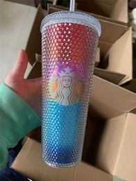 Starbucks Cold Mugs with Studded Godness 24oz 710ml Tumbler Double Wall Matte Plastic Coffee Cups With Straw Reusable Clear Drinking