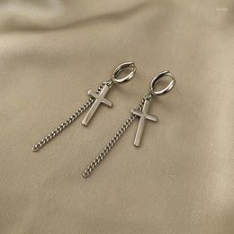 Hoop Earrings Korean Vintage Punk Simple Cross Charm Chain Tassels For Women Fashion Silver Colour Female Jewellery Gifts