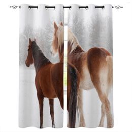 Curtain Horse Snow Scene Animal Window Curtains For Living Room Bedroom Kitchen Modern Home Decoration Drapes Blinds
