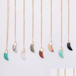 Pendant Necklaces Moon Necklace Rose Quartz Healing Crystal Choker Necklacenatural Drop Delivery Jewelry Necklaces Pendants Dhmlp