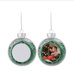 Sublimation 4 colors Pendants Thermal Heat Transfer Christmas Blnak Patch Transparent Ornament Floc Clear Plastic Christmas Ball Pendant DIY Sea Freight A0013