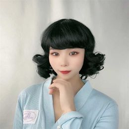 Hair Lace Wigs Women's Long Short Curly Hair Qi Bangs Pear Flower Egg Roll M's Middle-aged and Elderly Wig Head Cover