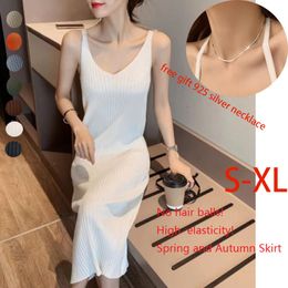 Pregnant Women Sleeveless Sweater Tank Dress Knit Slim V Neck Bodycon Midi Stretchable Elasticity Slim Fits FREE GIFT 925 SILVER NECKLACES