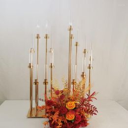 Party Decoration 10pcs/lot 8 Heads Metal Candelabra Gold Candle Holder Acrylic Wedding Table Centerpiece Holders Candelabrum