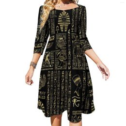 Casual Dresses Retro Letter Print Dress Summer Sexy Egyptian Hieroglyphs Festival Women Aesthetic Big Size Gift