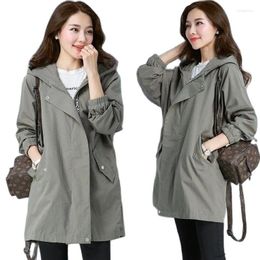 Women's Trench Coats Spring Autumn Ladies Coat 2022 Korean Version Zipper Medium Long Women's Jacket Loose Hooded Fat MM Women