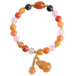 Strand Natural Colourful Topaz Gold Silk Jade Gourd Round Bead Bracelet Gift Certificate