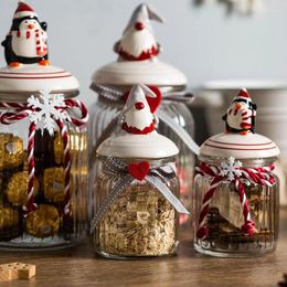 Storage Bottles Christmas Glass Bottle Snack Candy Food Jar Sealed Grade Lid Kitchen Cereal Containers Holiday Gift