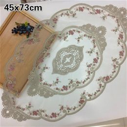 Table Cloth European Lace Embroidery Hollow Oval Luxury Living Room Coffee Sofa Armrest Cover Christmas Banquet Party Tablecloth