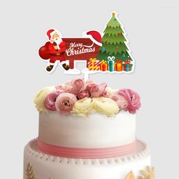 Festive Supplies 2023 Merry Christmas Cake Topper Acrylic Santa Gift Box Deer Cupcake For Xmas Decor Party Decorations