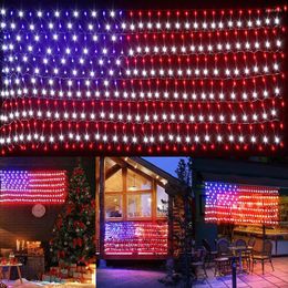 Saiten American Flag Net Lights 420 LED Outdoor Plug in Mesh String Light Christmas Fairland Garland für Independence Day Dekor