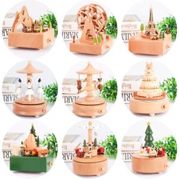 Decorative Objects Figurines Wood Carousel Music Box Ferris wheel Little Girl Child Birthday Gift Home furnishings Retro wooden home decorations 221108