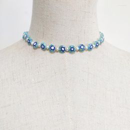 Choker Handmade Blue Beads Beaded Necklace Boho Fashion Statement Collar For Women Party Charm Accessories Gift 2022 Naszyjnik