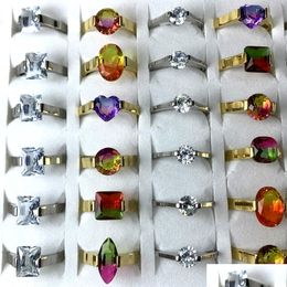 Couple Rings Wholesale 30Pcs Charm Fashion Sier Gold Mix Crystal Gemstone Rings Verlobungring Anniversary Couples Gifts Women Men Je Dh3Op