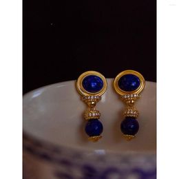 Dangle Earrings Original Minority Mediterranean Retro Gold-plated Lapis Lazuli Blue High-grade Sense