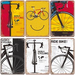 Retro Bicycle Metal Painting Plate Poster Vintage World Cycling Metal Signs Wall Decor for Garage Bar Pub 20cmx30cm Woo