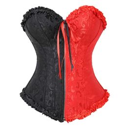 Bustiers Corsets Corsets Bustiers Sexy Top Blouse with Zipper Red and Black Corset Costume Halloween Plus Size Floral Vintage Gothic Corsetto 221108