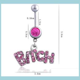 Navel Bell Button Rings Sier/Pink Sexy Crystal Body Piercing Surgical Button Belly Ring Jewelry Navel Bar Wholesale Ship Drop Deliv Dhaht