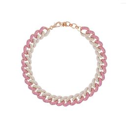 Choker 32 10CM Chunky White Pink Cubic Zirconia Rose Gold Color Pinky Micro Pave CZ Hip Hop Women 16mm Cuban Chain Necklace