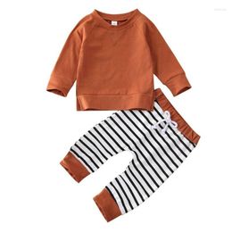 Roupas Conjuntos de 2 peças para menino bebê conjunto de mangas curtas Romper sólido Roupa de calça elástica listrada de calças de calça 0-24m