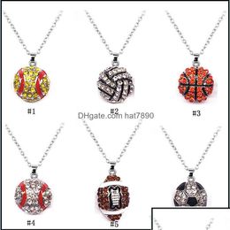 Pendant Necklaces Pendants Jewelry Sports Ball Necklaces Crystal Softball Baseball Basketball Football Soer Volleyball Rugby Pendant Otrhs