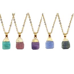 Natural Crystal Stone Handmade Gold Plated Pendant Necklaces With Chain For Women Girl Party Club Decor Birthday Jewelry