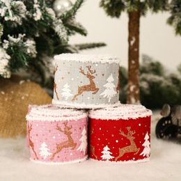 Christmas Decorations Cotton Ribbon Printed Tapes Tree Elk DIY Handmade Bows Year Gifts Wrap Material Xmas Decors