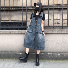 Women's Vests 2022 Denim Vest Women's Spring Autumn Solid Sleeveless Wild Tops Mid Long Button Jacket Women Jeans Female