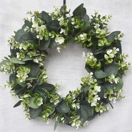 Decorative Flowers Wreaths Eucalyptus Green Leaves Wreath Front Door Living Room Ornament Arts 40cm Plastic 221109