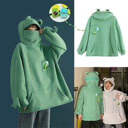 Women's Hoodies Sweatshirts Fashion Women Hoodie Frog Pullover Winter Sense Hooded Casual Sweatshirt Autumn Embroidery Loose Top Doll Decoration 221109