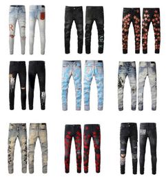 2024SS Mens Jeans Men Women Stars Print Long Distrressed Sticker Embroidery Slim Denim Straight Biker Skinny Pants Designer Jeans