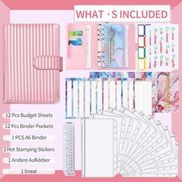 Pu Leather Binder Budget Planner With 12pcs Zipper Cash Envelopes Colourful Stickers Diary Journal Notebook School Stationery