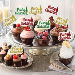 Festive Supplies 12pcs Merry Christmas Cake Topper Tree Glitter Paper Letter Cupcake For Year Xmas Party Decor Birthday