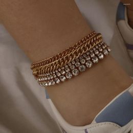 Anklets 5 Pc/set CZ Zircon Crystal Ankle Bracelet Multi-layer Chain For Women Beach Barefoot Sandals Feet Bracelets Jewelry