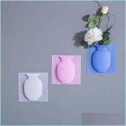 Vases Sile Vases Magic Suction Wallmounted Seamless Vase Wall Hanging Soft Home Office Refrigerator Drop Delivery Garden Dhjzf