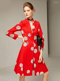 Women's Trench Coats Womens Windbreaker Red Fashion 2022 Elegant Polka Dot Oversized Swing Winter French Street Feminine Designer