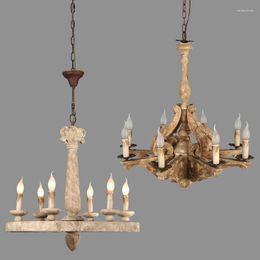 Chandeliers American Country Solid Wooden Chandelier Retro Lamp French Staircase Living Room Duplex Building El Lobby