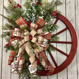 Decorative Flowers Wreaths Christmas Pine Cone Garland Door Hanging Wooden Roulette Wheel Tree Decoration For Home Year Navidad 221109