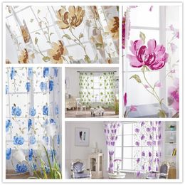 Curtain Vines Leaves Printing Voile Door Window Curtains Drape Panel Sheer Tulle For Home Living Room Bedroom Kitchen Screens #M