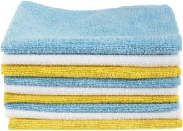 Microfiber Cleaning Cloth Wear Free Reusable and Washable 24 Pack 12 x 16 Inch Blue White and Yellow