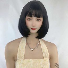 Hair Lace Wigs Short Straight Pear Flower Air Bangs Natural Face Trimming Ji Hair Style Top Bobo Head Wig