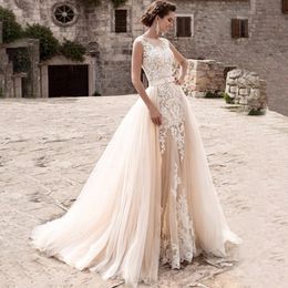 Graceful Lace Mermaid Wedding Dresses High Neck Plus Size Bridal Gowns With Overskirts Long Elegant Tulle Vestido De Novia 403