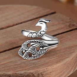 Vintage Black Silver Colour Phoenix Bird Ring for Women Size Adjustable Stainless Steel Ring Boho Style Female Jewellery