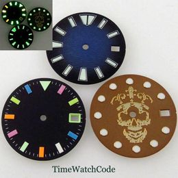 Watch Repair Kits For NH35/NH35A 28.5mm Skull Dial Date Window 3.8/3 O'clock Crown Blue/Black/Brown Watches Faces Luminous