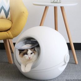 Other Cat Supplies Large Fully Enclosed Litter Box Splash Proof and Odour Space Capsule Round Kitten Toilet Pet Toilette Chat 221109